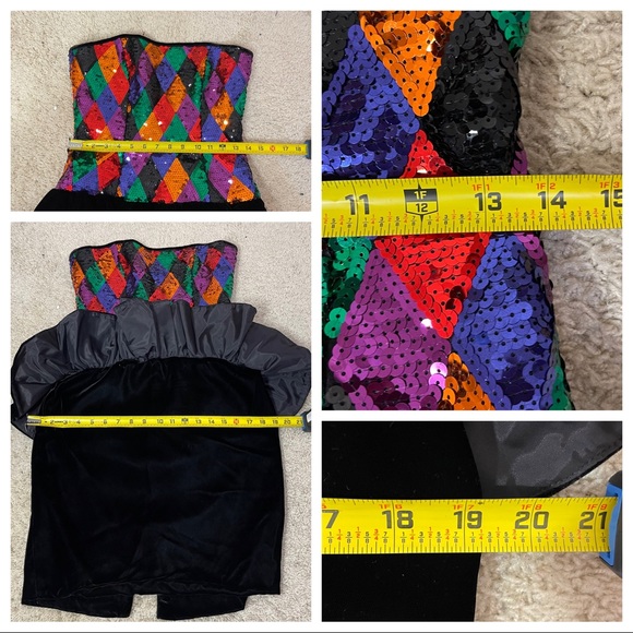 Vintage Julie Duroche for after five sequin velvet peplum dress 80s glam prom - Picture 4 of 9